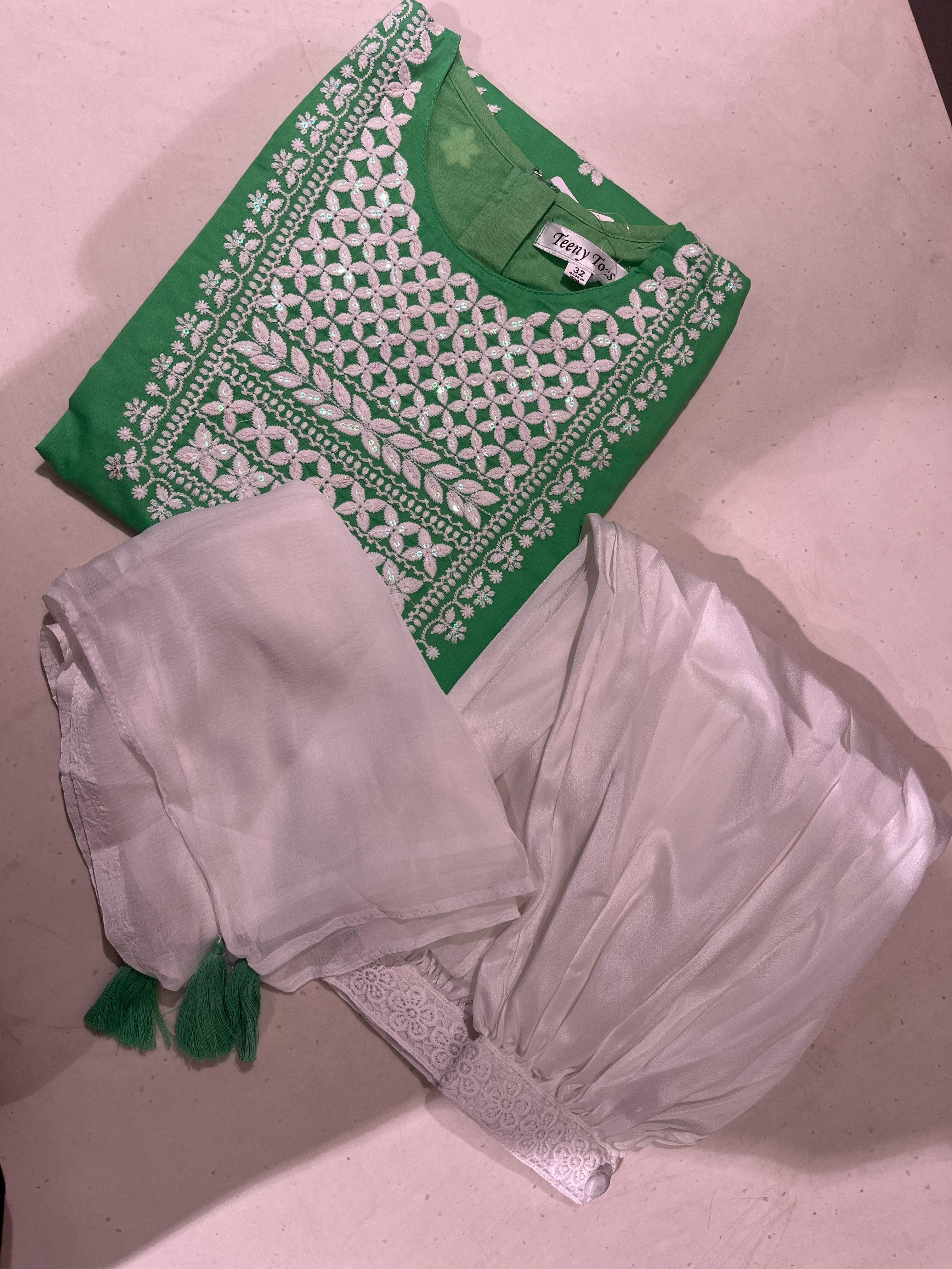 Vibrant Green Salwar Suit Set For Kids