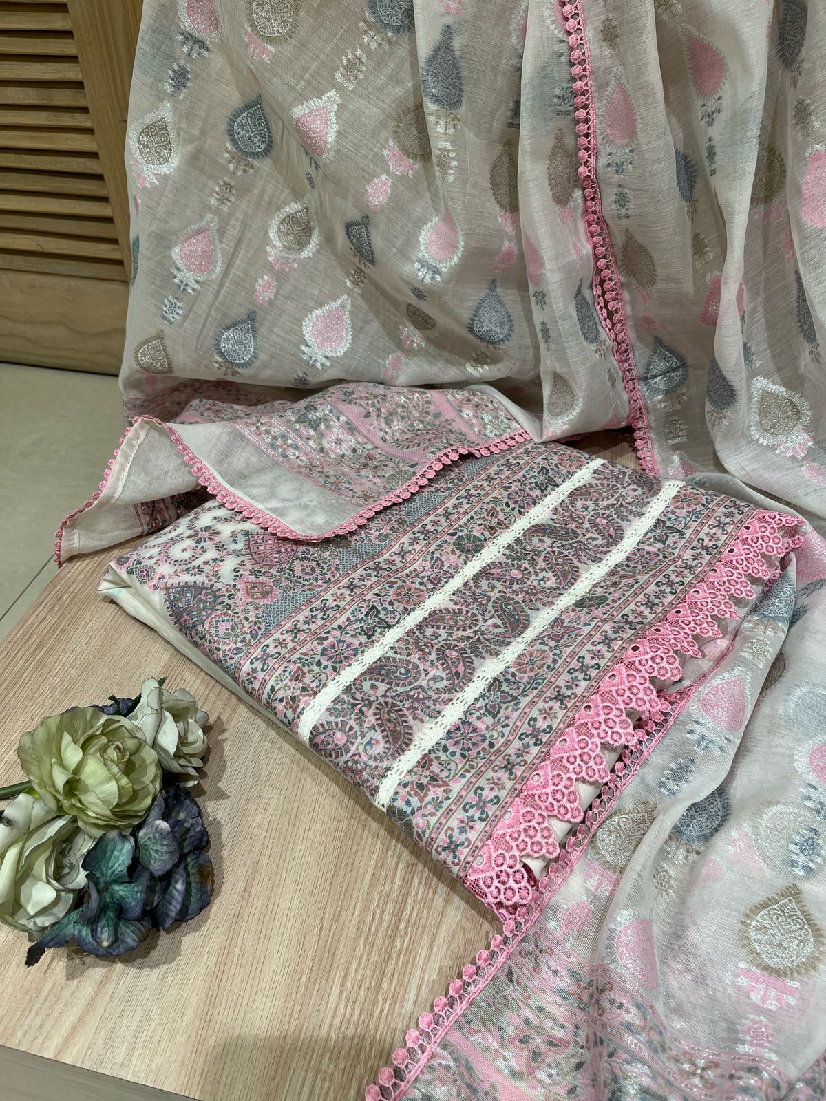 Unstitched Gray Cotton Fabric Suit Set