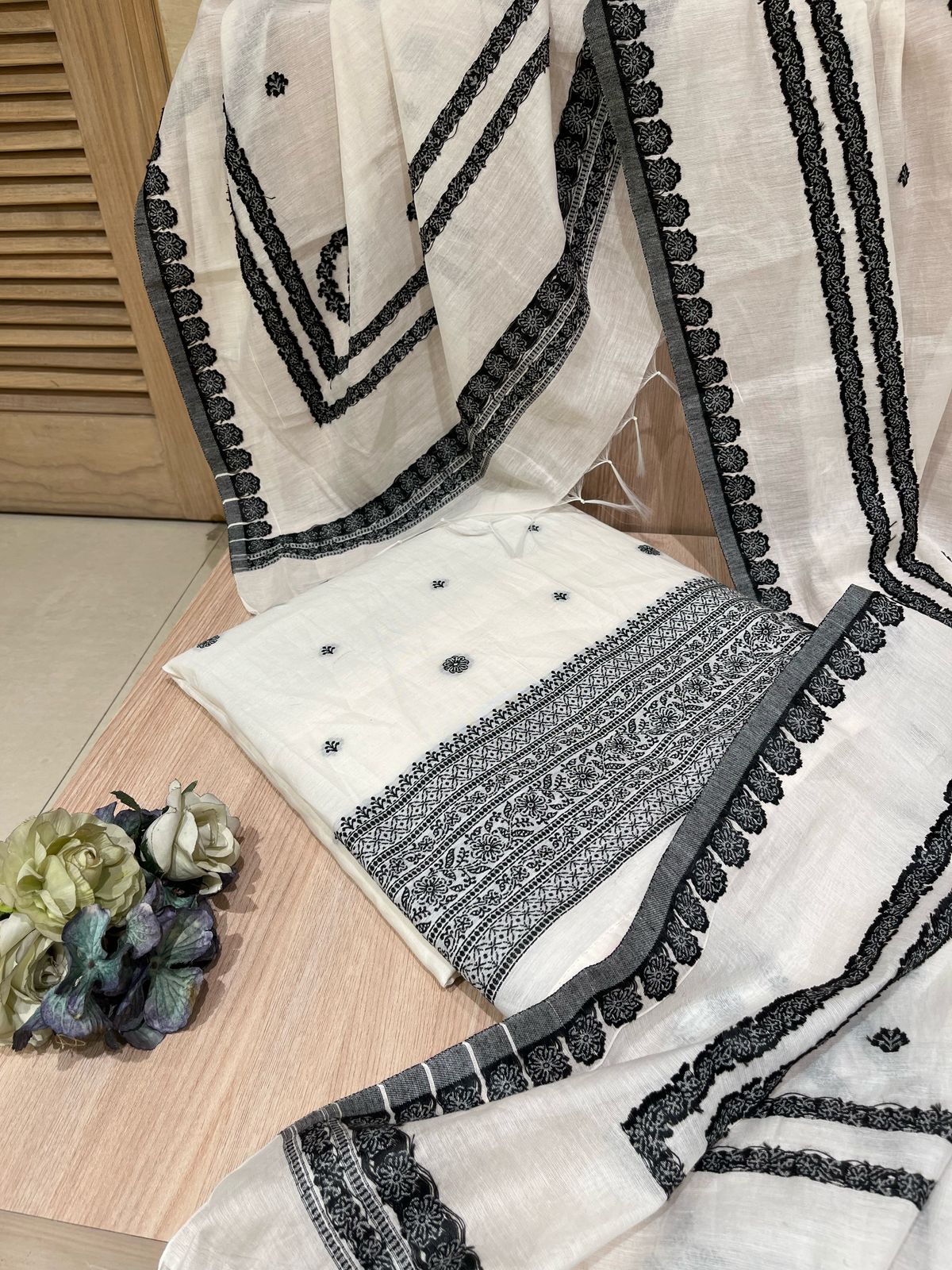 Unstitched White Cotton Fabric Suit Set