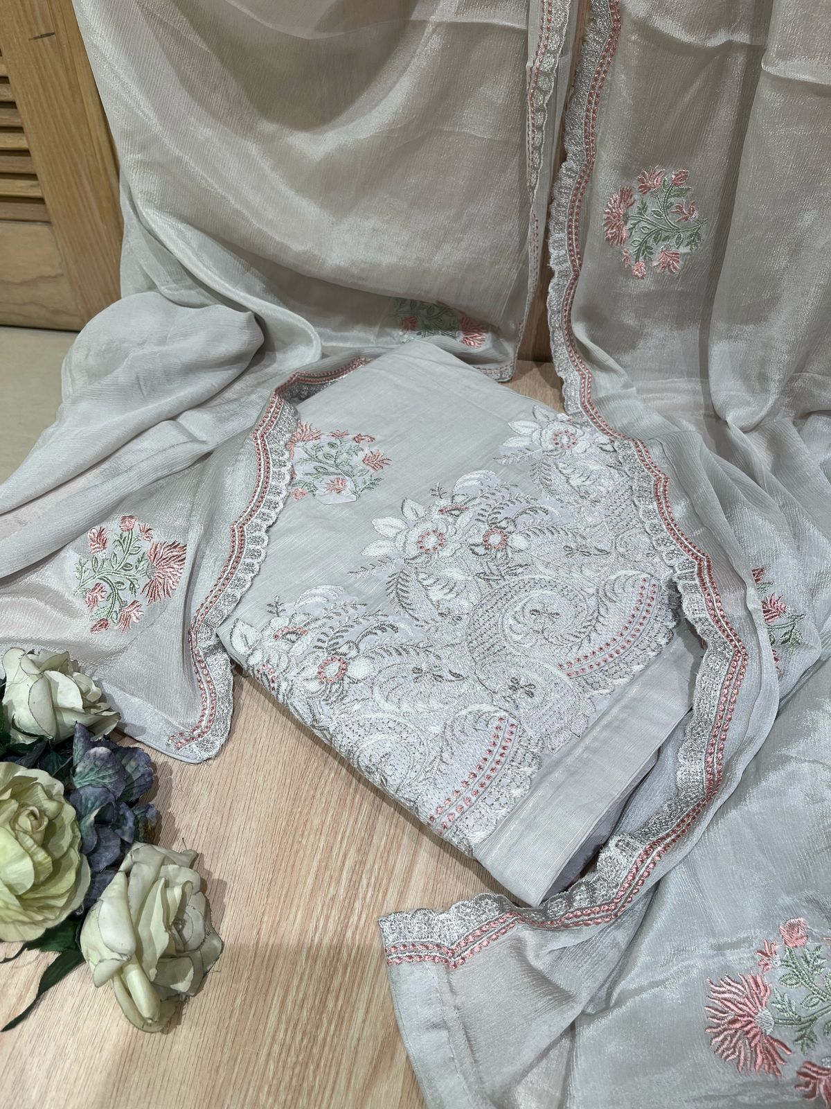 Light Gray Unstitched Cotton Suit Set