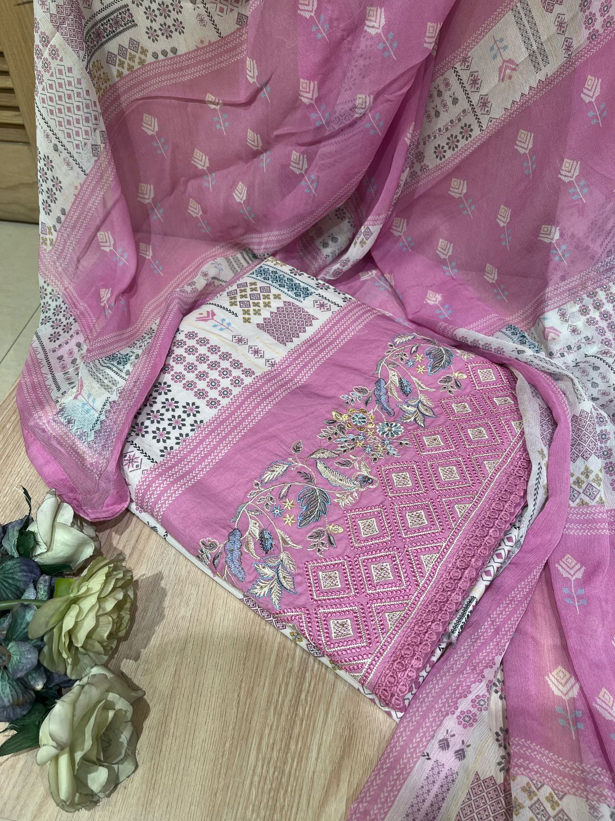 Adorable Pink Unstitched Cotton Suit Set