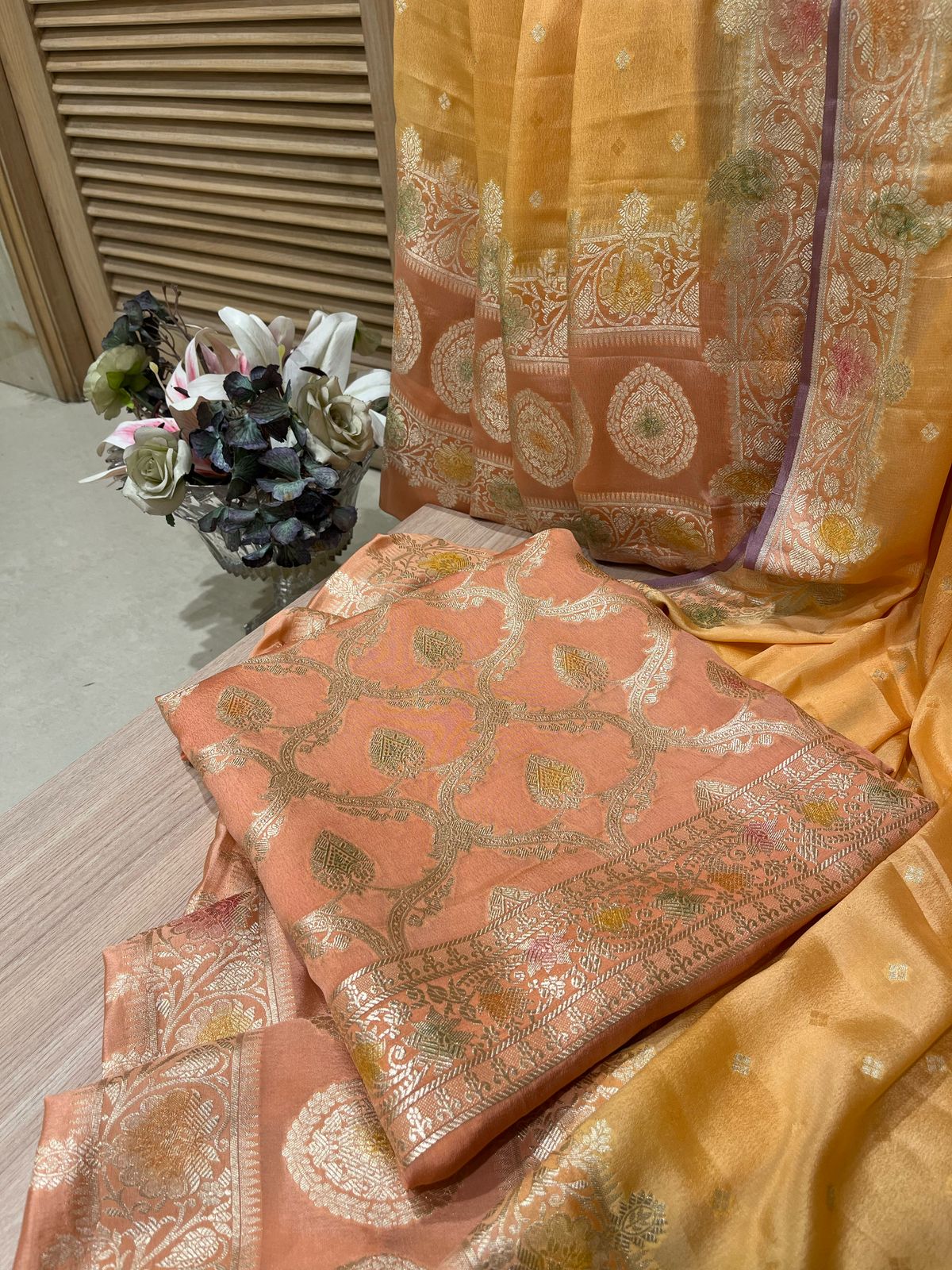 Dusty Peach Unstitched Banarasi Suit Set