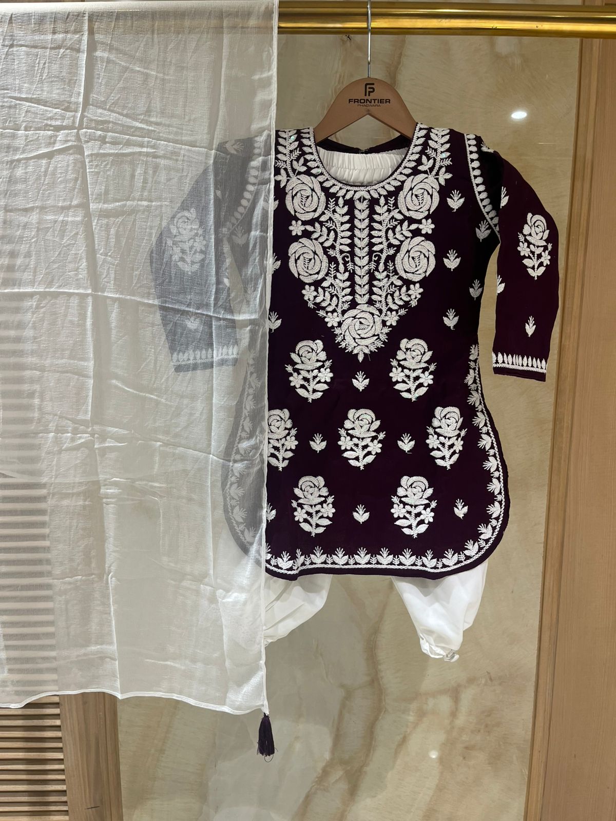 Wine Readymade Salwar Suit Set For Kids