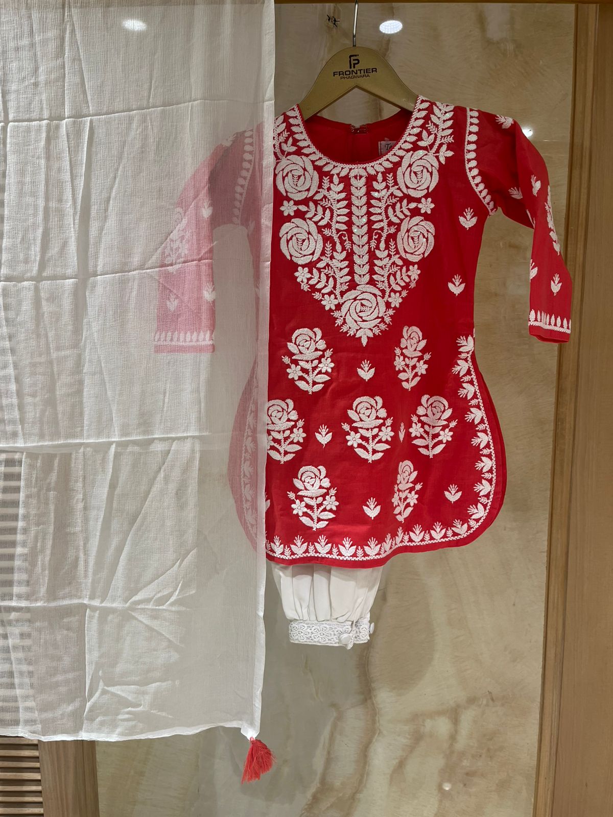 Vibrant Red Readymade Suit Set For Kids