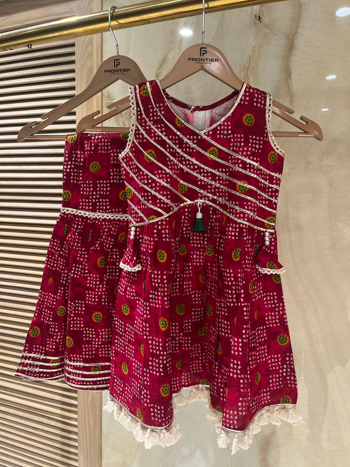 Maroon Readymade Garara Suit Set For Kids