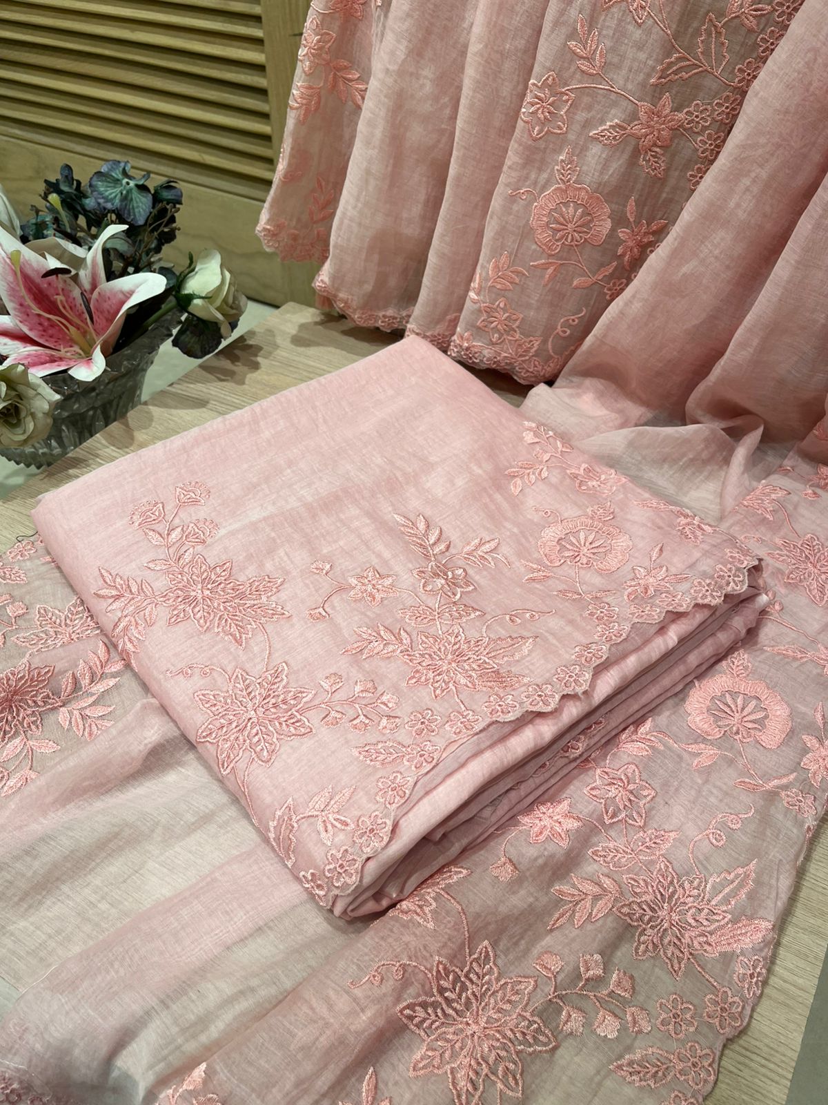 Unstitched Dusty Rose Cotton Fabric Suit Set
