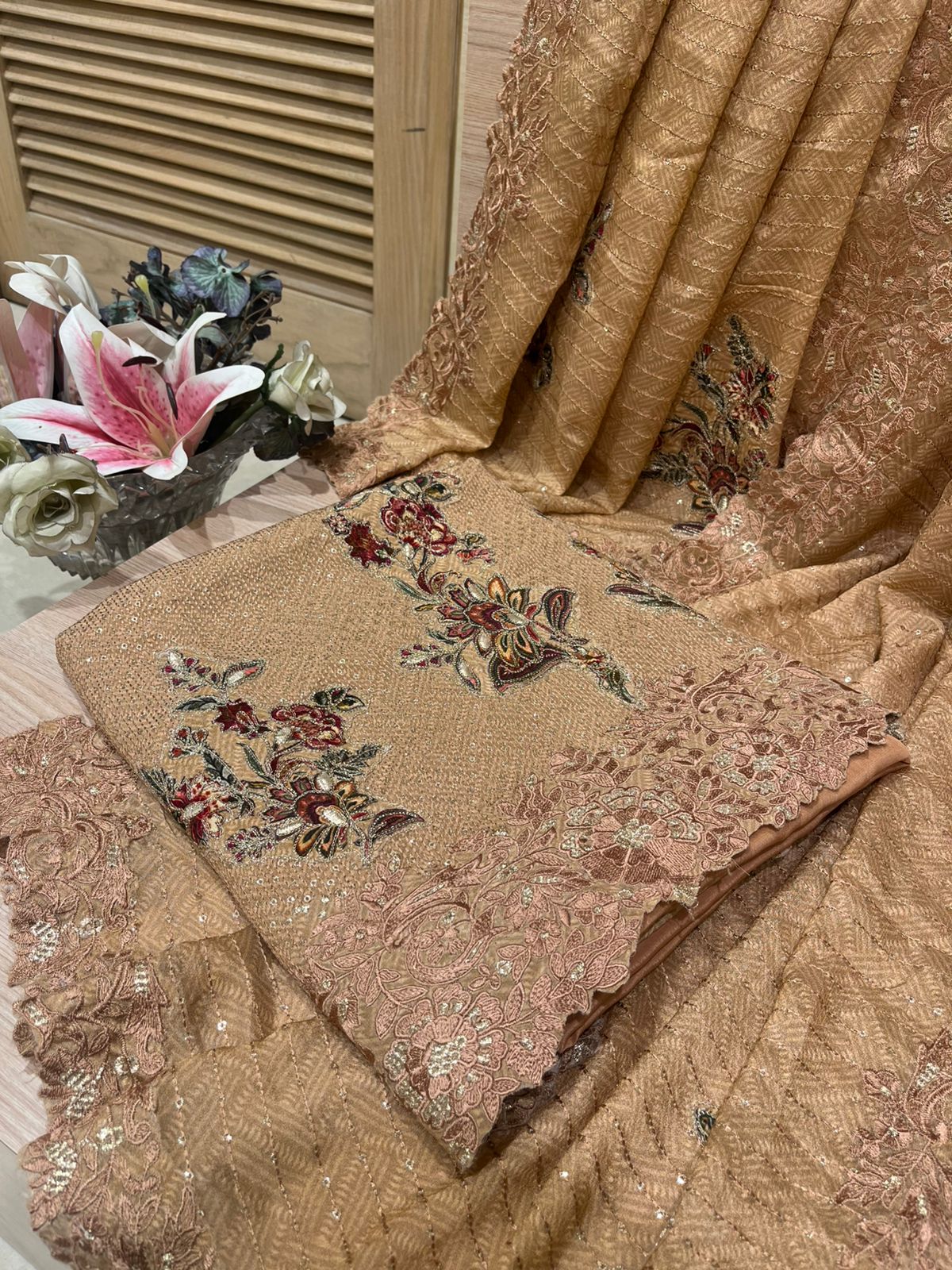 Unstitched Light Brown Suit Set