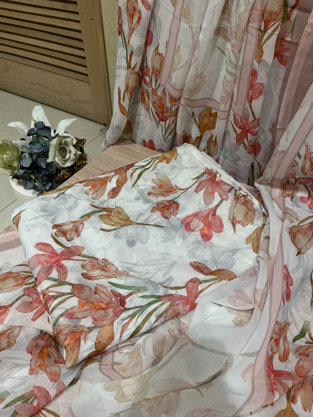 Graceful White Unstitched Georgette Fabric Suit Set