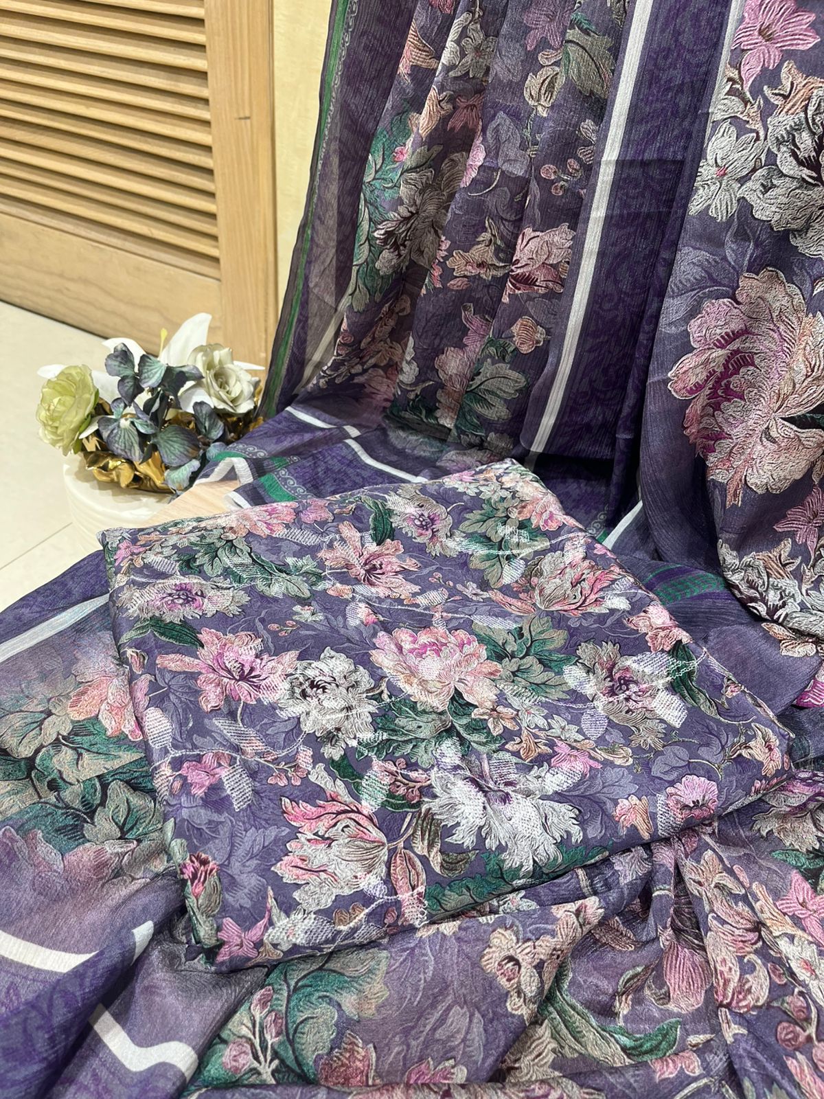 Purple Unstitched Georgette Fabric Suit Set