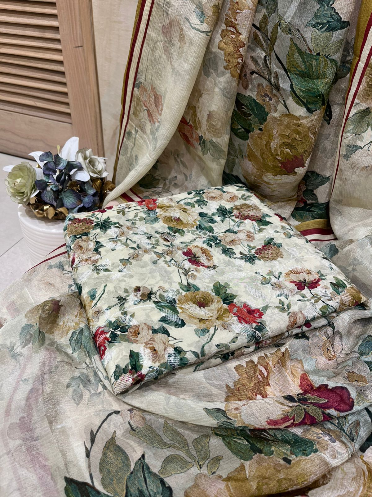 Enchanting White Unstitched Print Work Suit Set