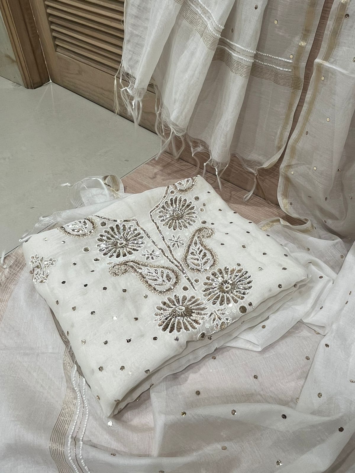 Sparkling White Unstitched Suit Set