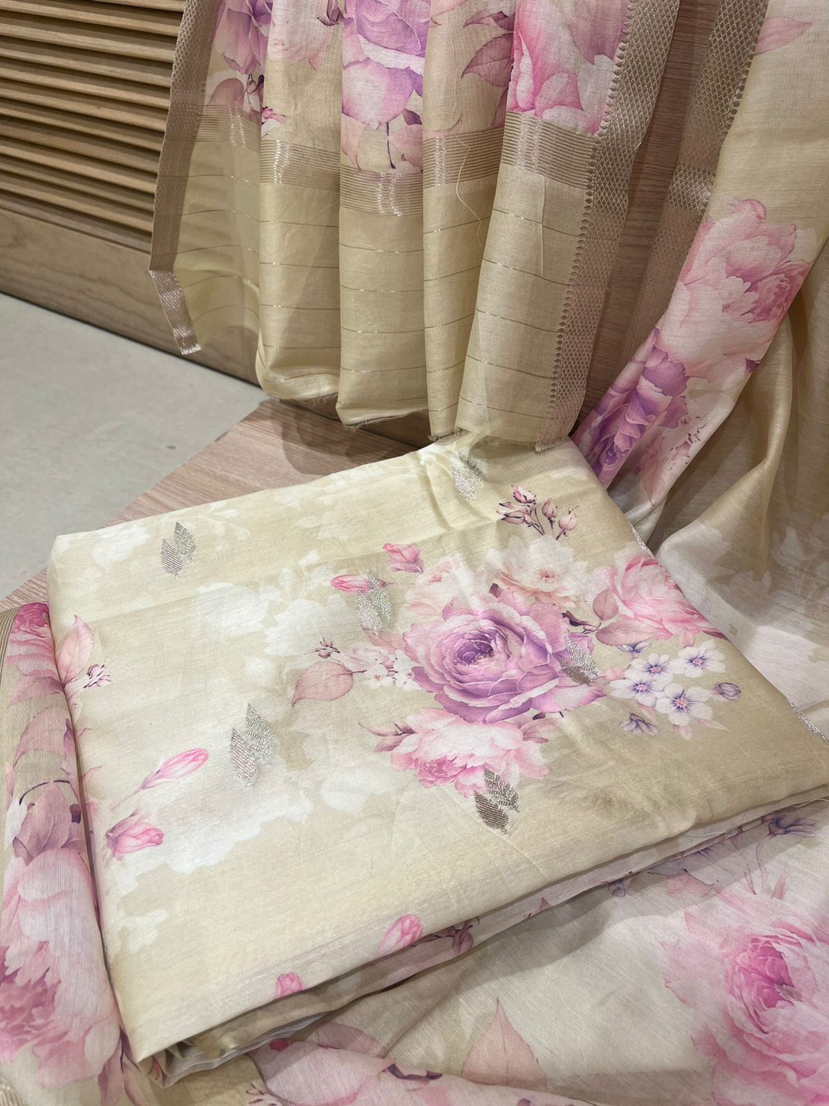 Unstitched Beige With Light Purple Suit Set