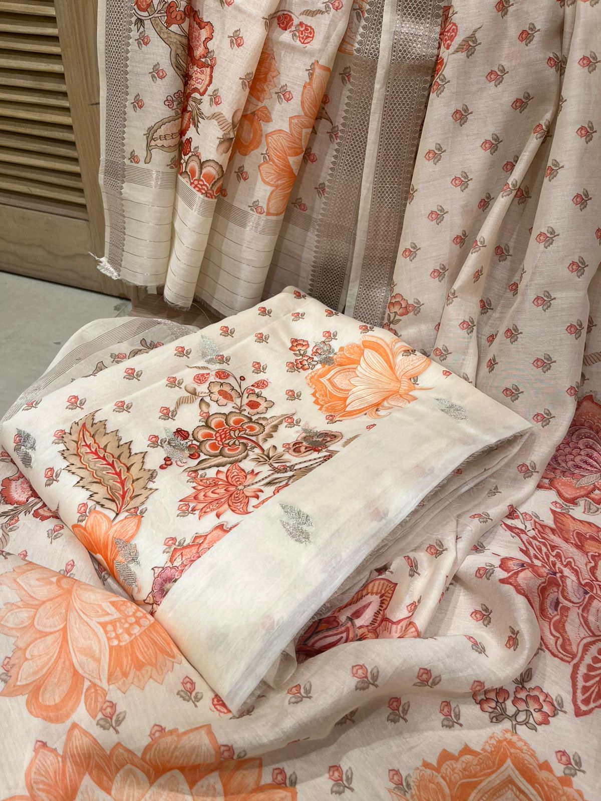 Light Beige Printed Unstitched Suit Set