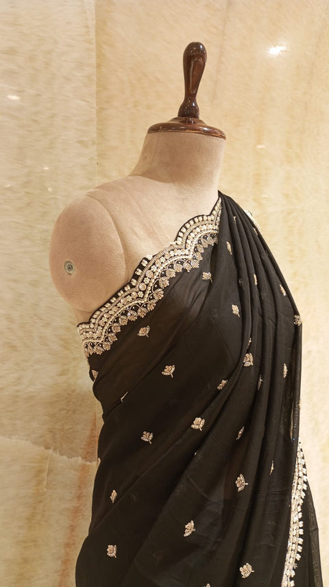 Black Unstitched Organza Saree