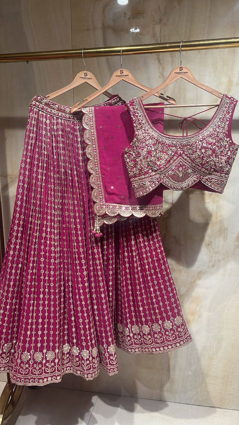 Tilla, Sequins & Zardozi Crafted Ready To Wear Pink Lehnga Set.