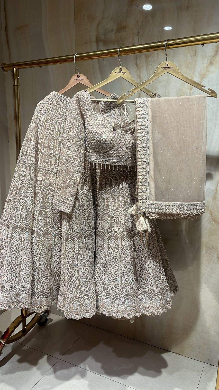 Enchanting Ready To Wear Beige Color Lehnga Choli Set.