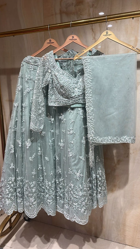 Sophisticated Pastel Blue Readymade Lehnga Choli Set.