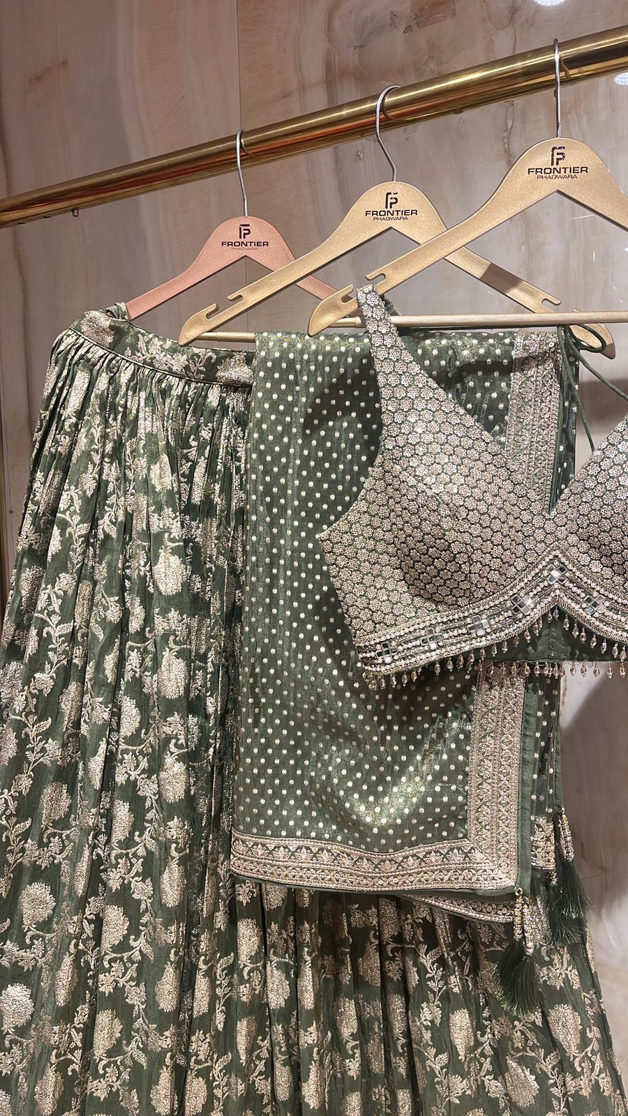 Elegant Readymade Olive Lehnga Choli Set.