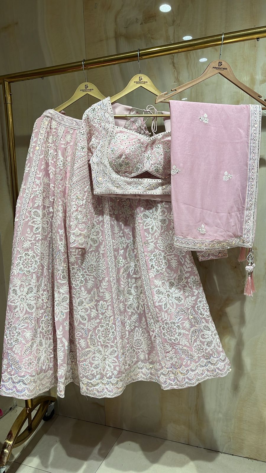 Chikankari, Aari & Stone Embellished Readymade Dusky Pink Lehnga Choli Set