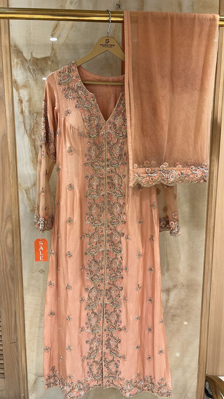 Elegant Sage Green Trouser Suit Set Paired WIth Matching Bottom & Net Dupatta.