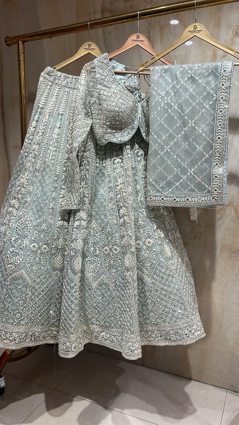 Sophisticated Seafoam Green Readymade Lehnga Choli Set.