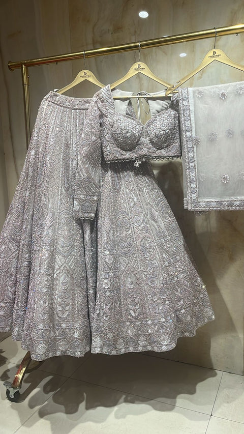 Sophisticated Light Grey Readymade Lehnga Choli Set.