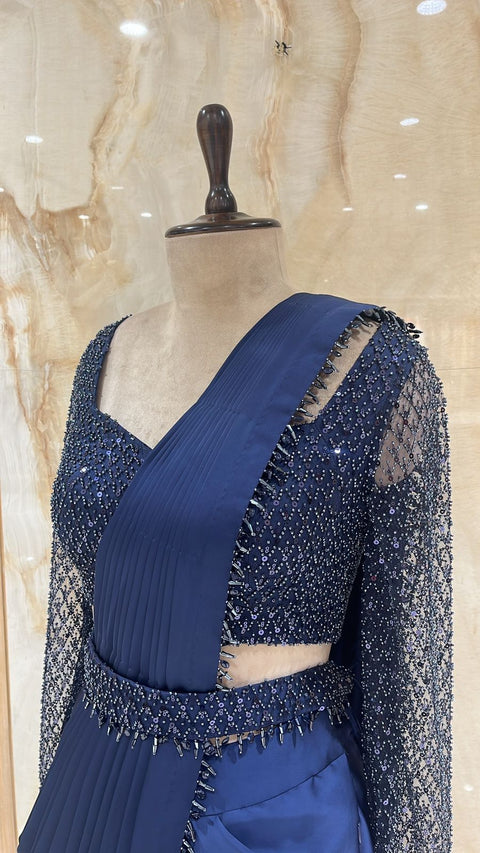 Navy Blue Readymade Drape Saree