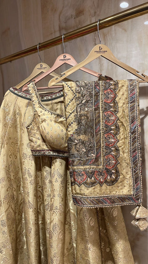 Intricate Zardozi Embellished Readymade Golden Yellow Lehnga Choli Set