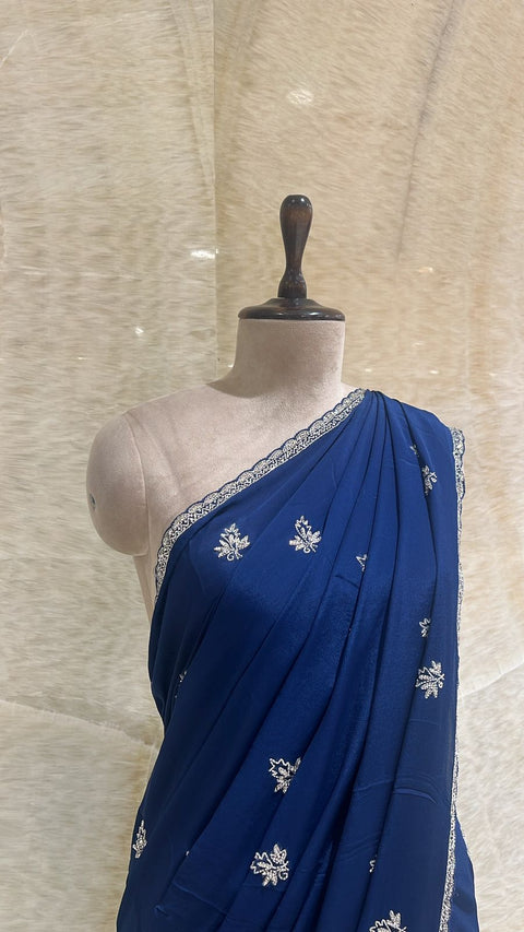 Enchanting Intricately Embroidered Peacock Blue Saree