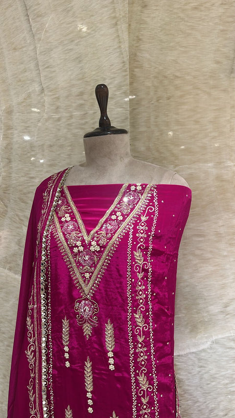 Vibrant Fuchsia Crape Fabric Unstitched Suit