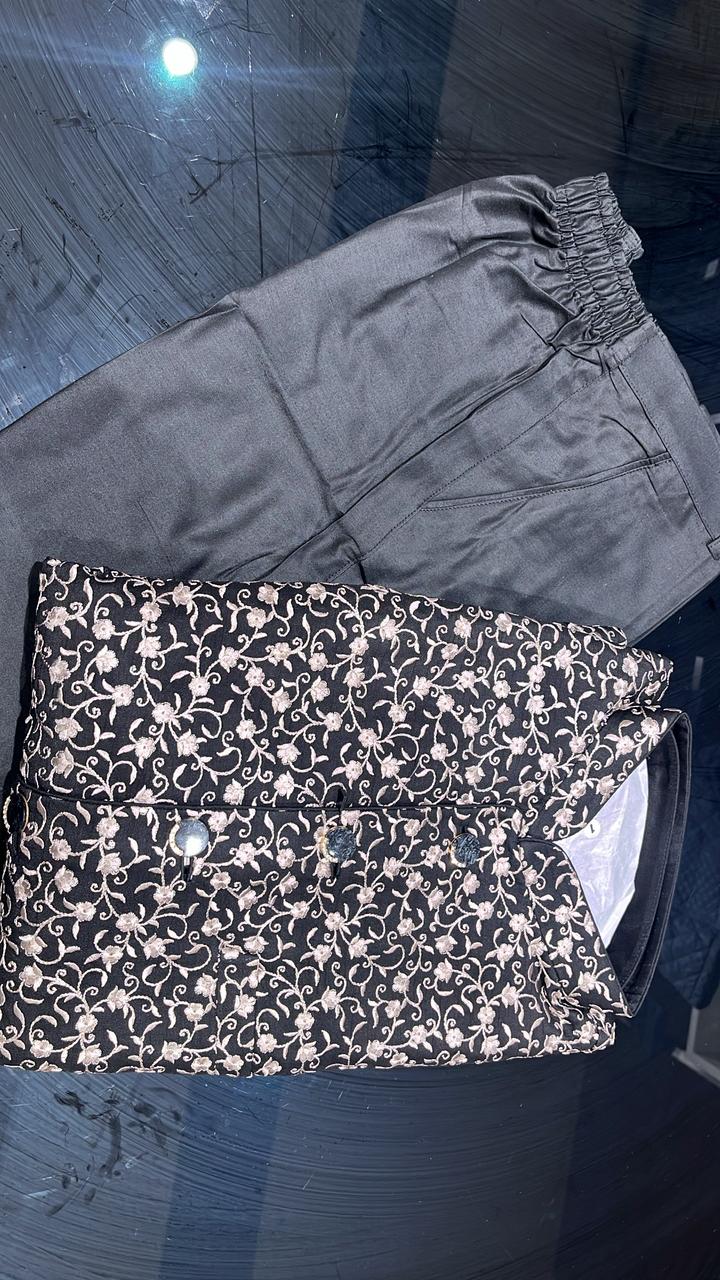 Timeless Black Embroidered Floral Embroidered Jacket Kurta Set