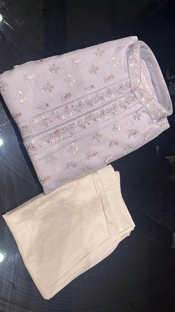 Light Lavender Readymade Jacket Kurta Set
