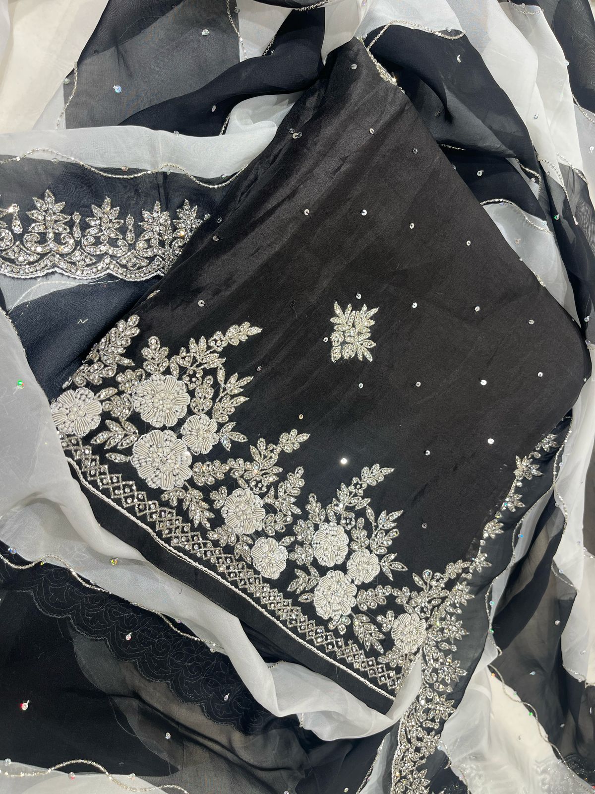 Black Cut Dana & Tilla Embroidered Unstitched Suit For Women