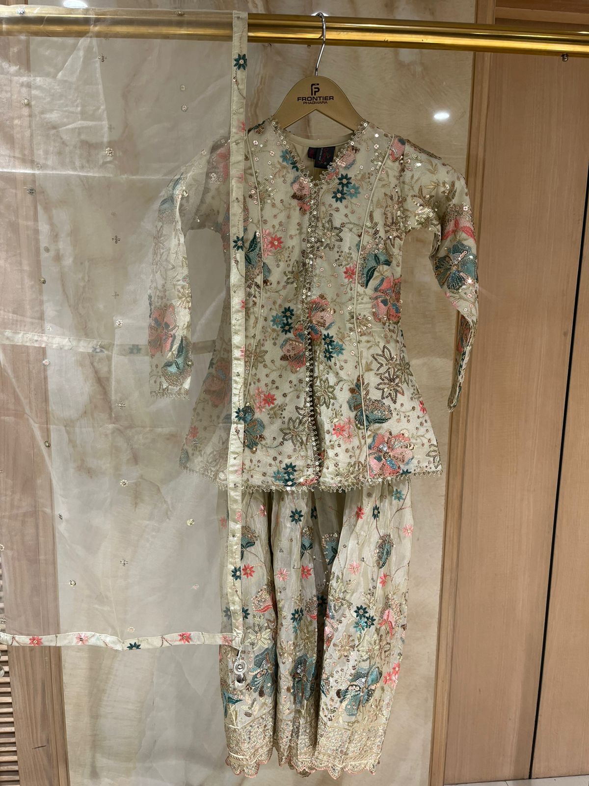 Sophisticated Off- White Sharara Suit Set For Kids