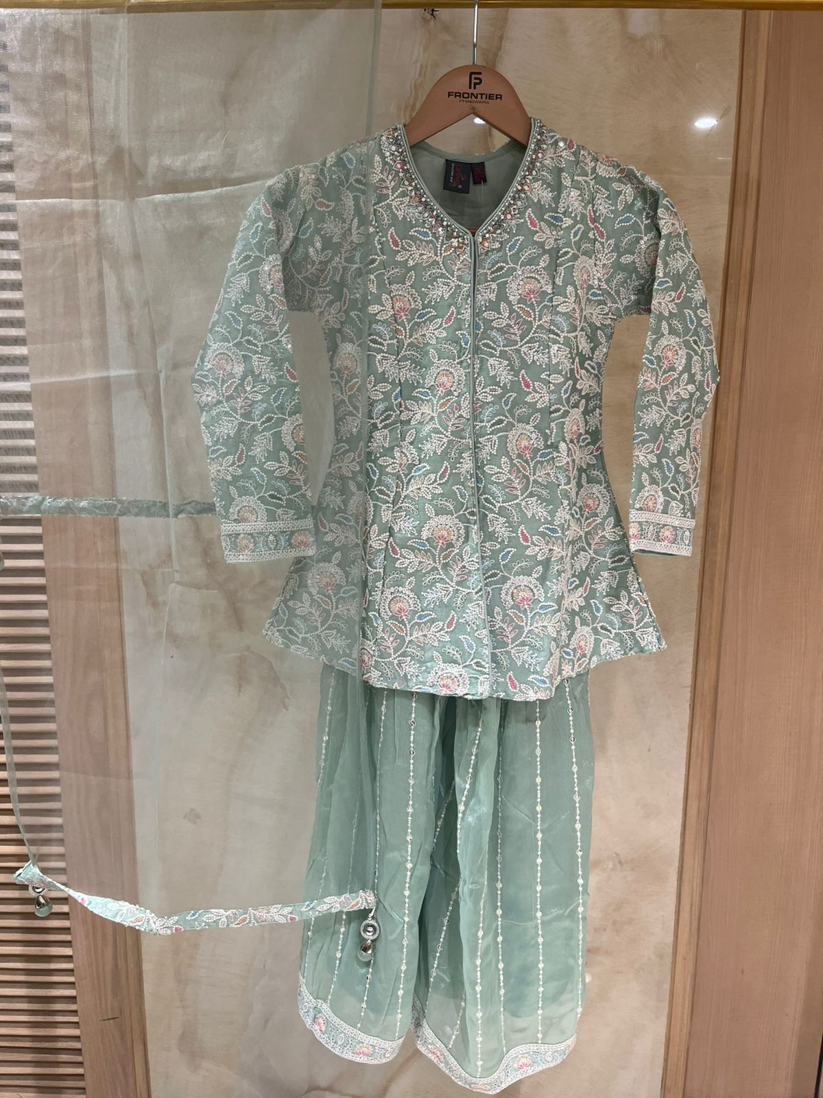 Sage Green Sharara Suit Set For Kids