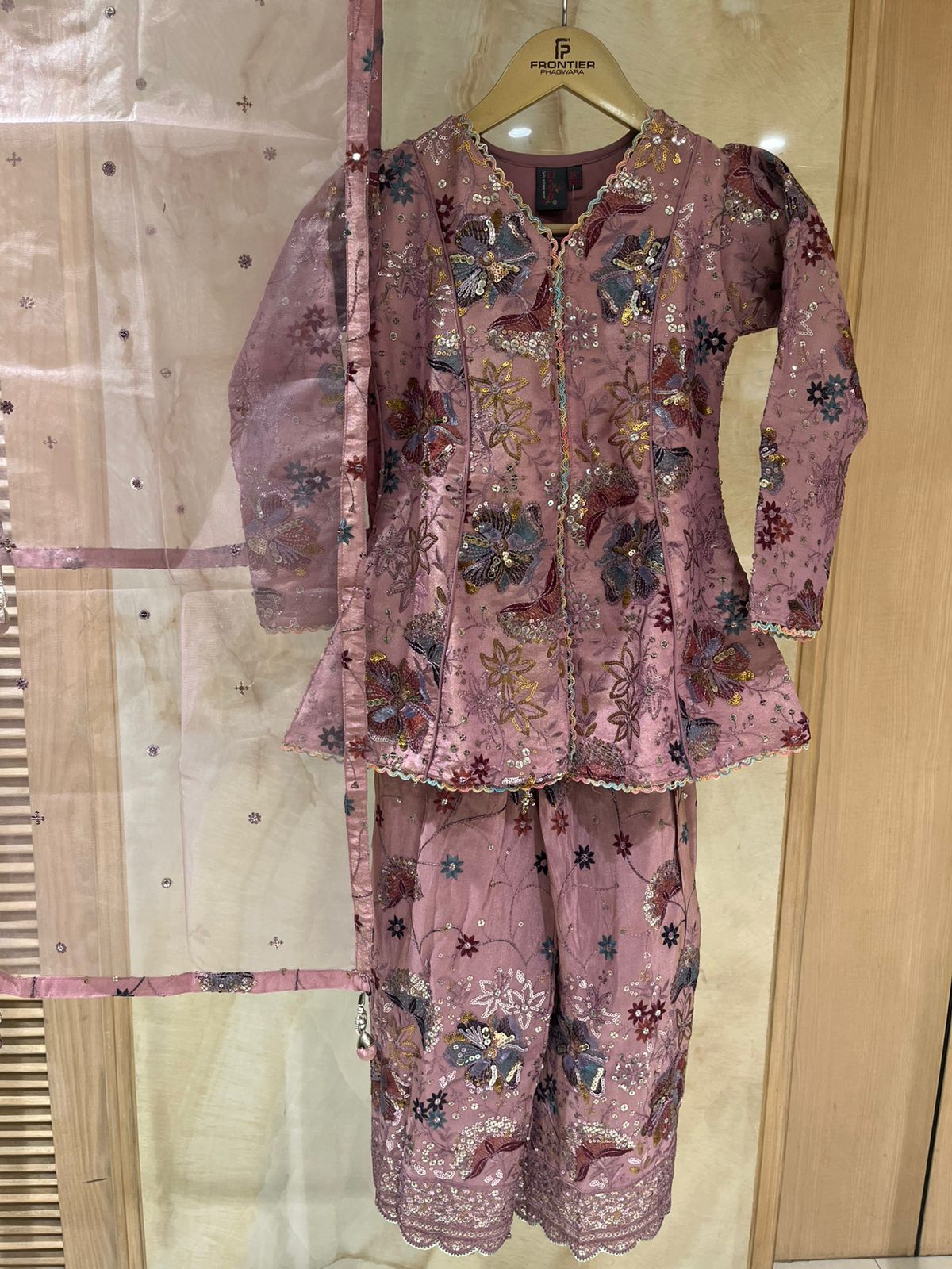 Mauve Readymade Sharara Suit Set For Kids