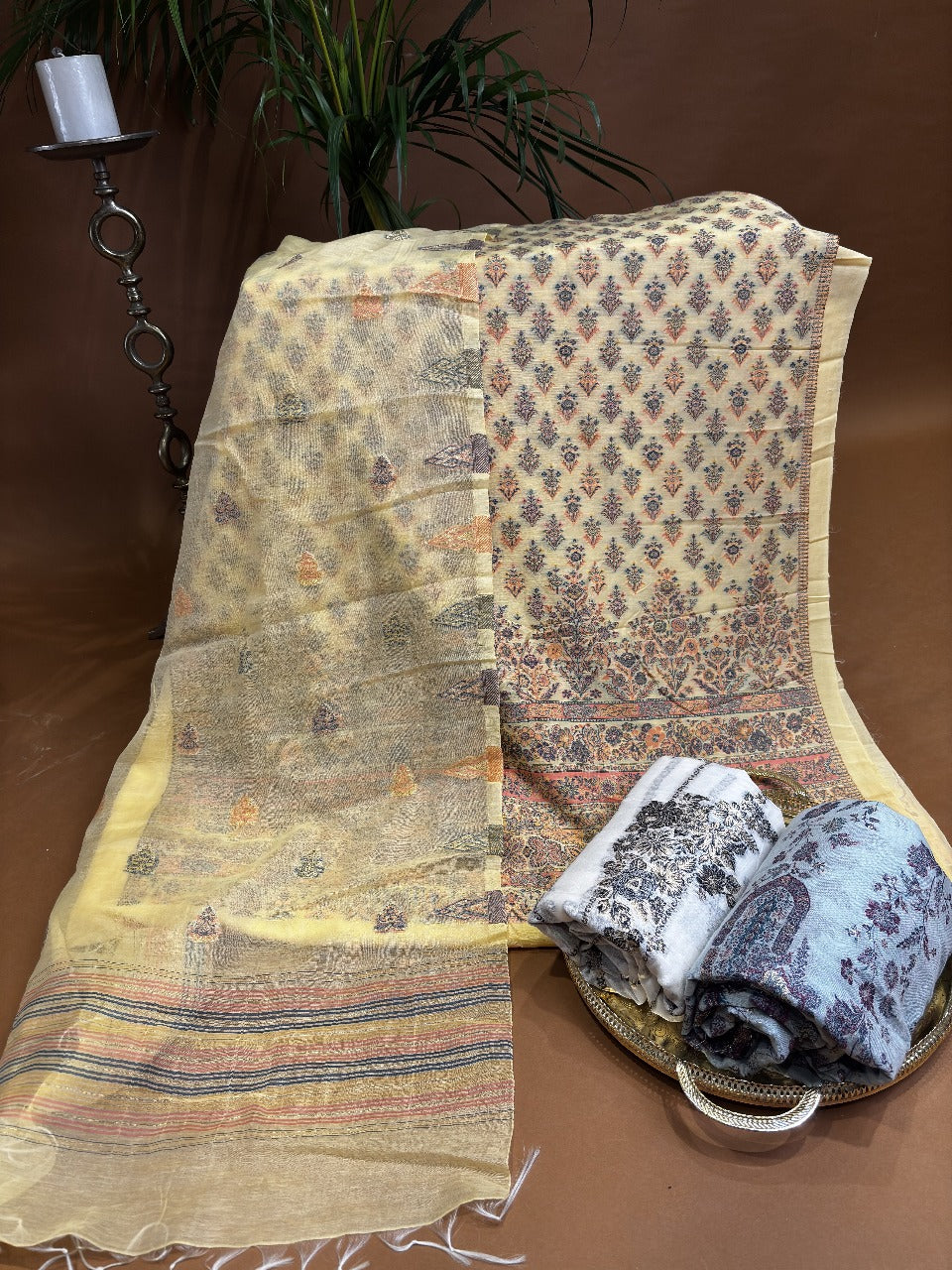 Yellow fabric cotton suit with matching dupatta