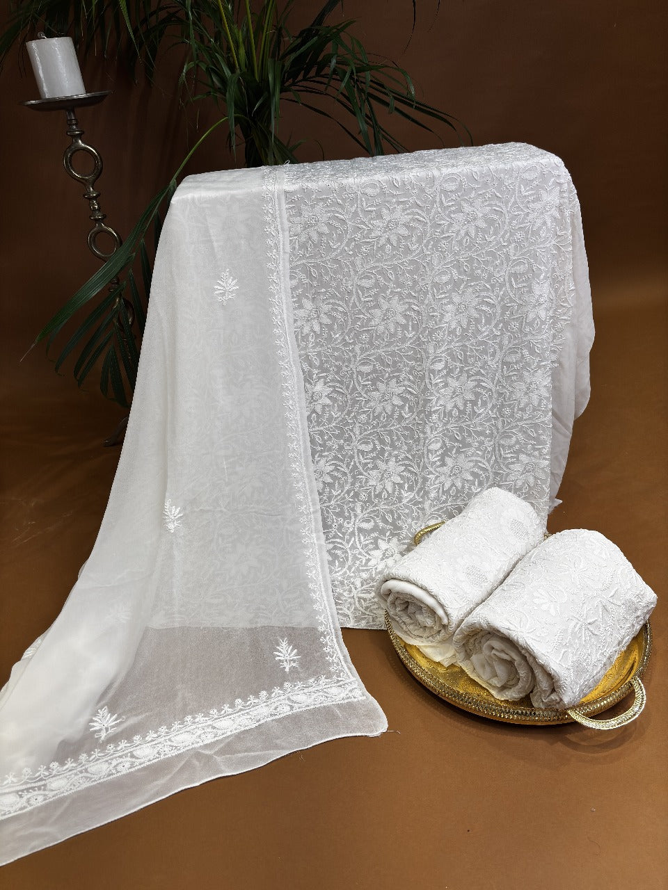 Lucknowi white suit with embroidery