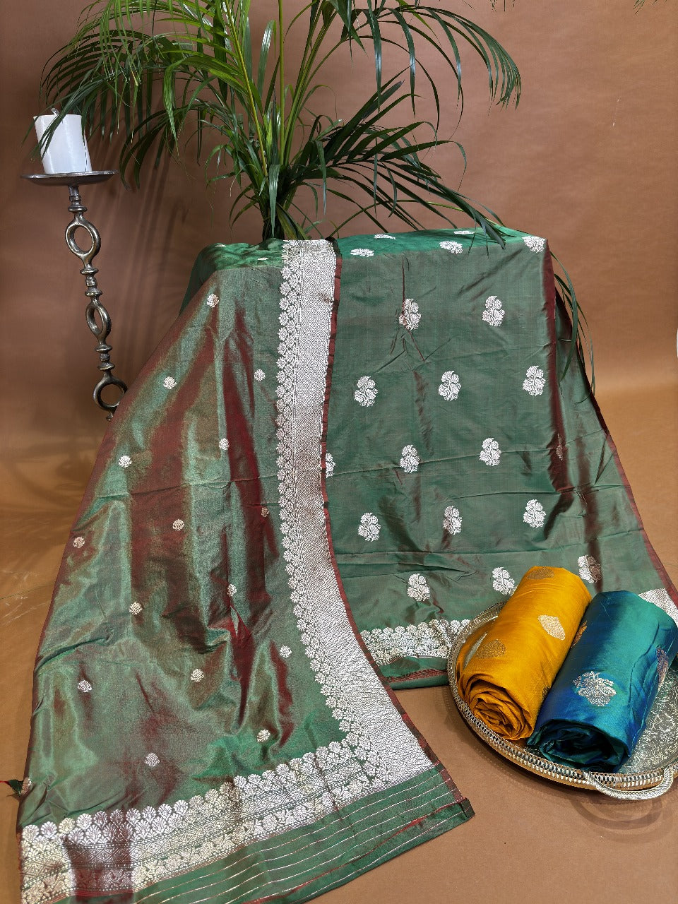 Double Green banarasi silk suit with golden zari works