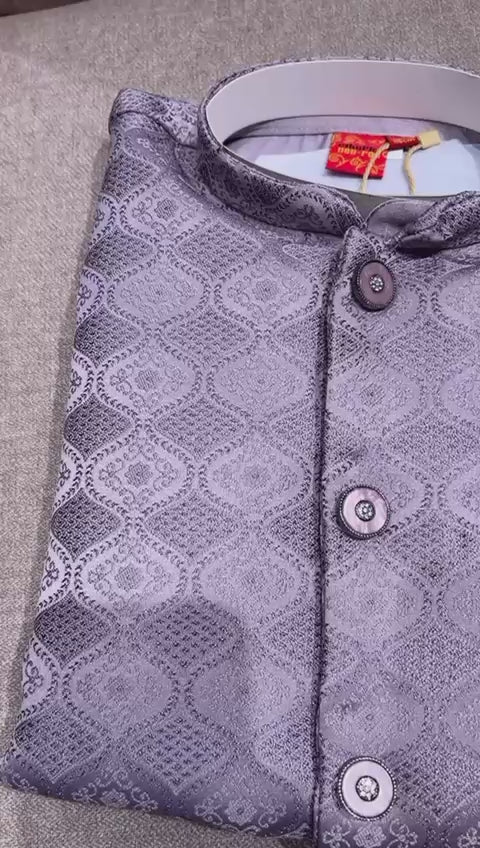 Gray Kurta With Waistcoat Set