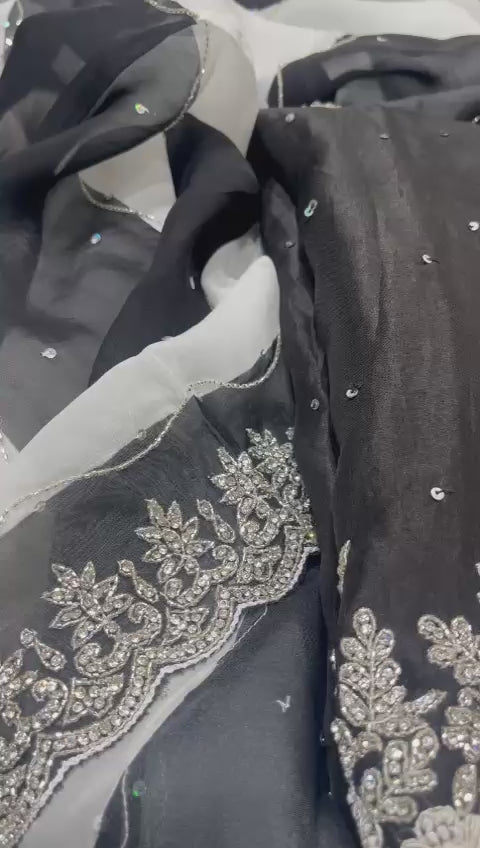 Black Cut Dana & Tilla Embroidered Unstitched Suit For Women