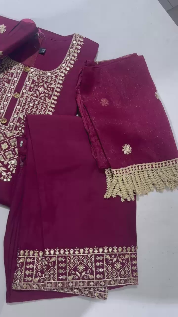 Maroon Readymade Trouser Suit Set For Kids