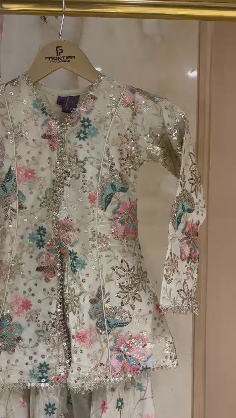 Sophisticated Off- White Sharara Suit Set For Kids