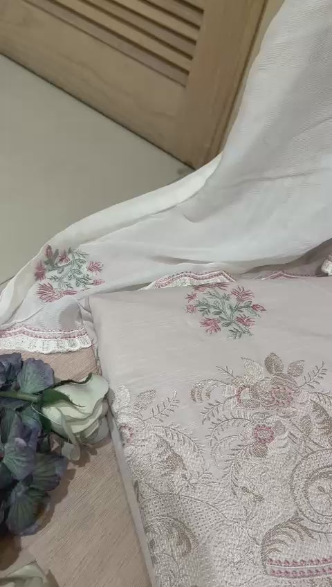 Adorable Light Beige Unstitched Cotton Suit Set