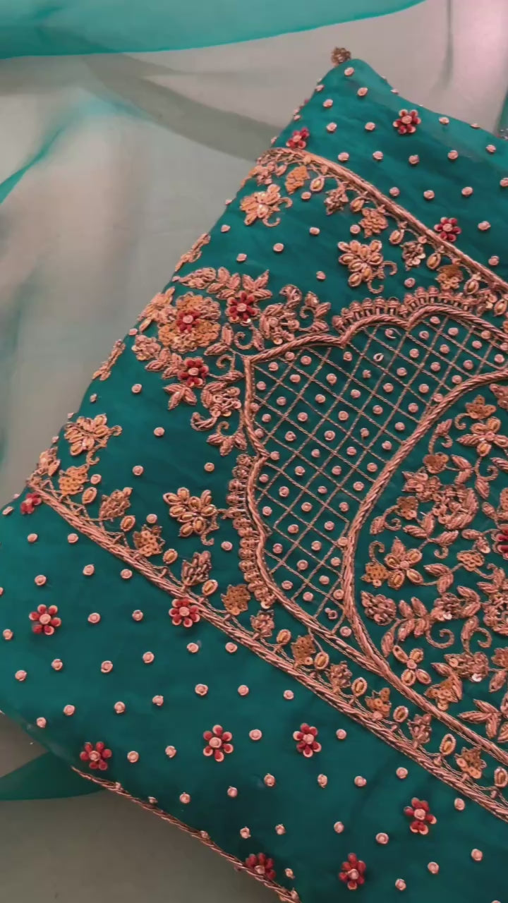 TEAL BLUE EMBROIDERED UNSTITCHED SUIT