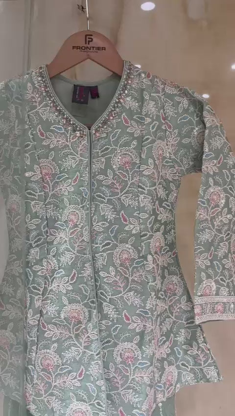 Sage Green Sharara Suit Set For Kids