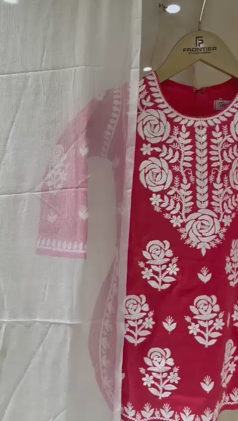 Vibrant Red Readymade Suit Set For Kids