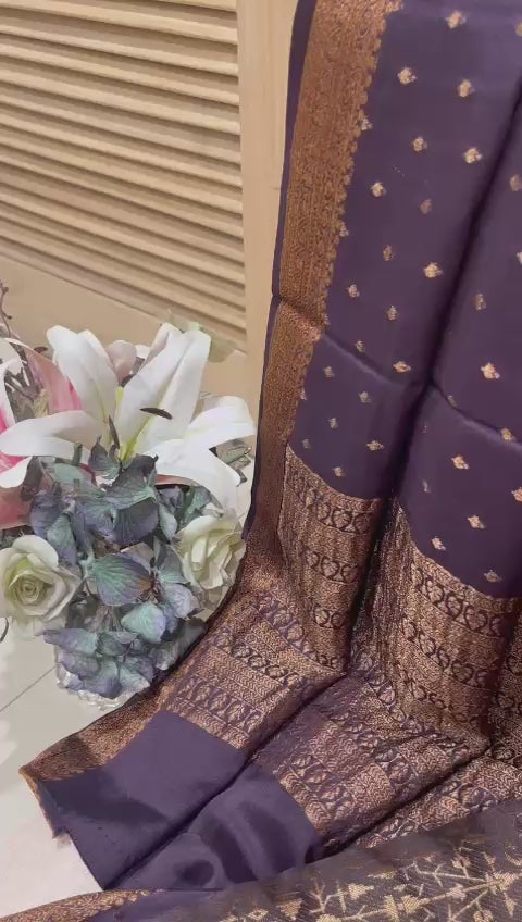 Unstitched Plum Purple Banarasi Suit Set