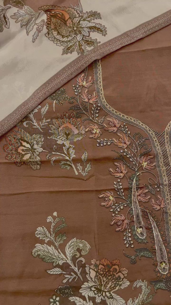 BROWN DESIGNER UNSTITCHED SUIT SET