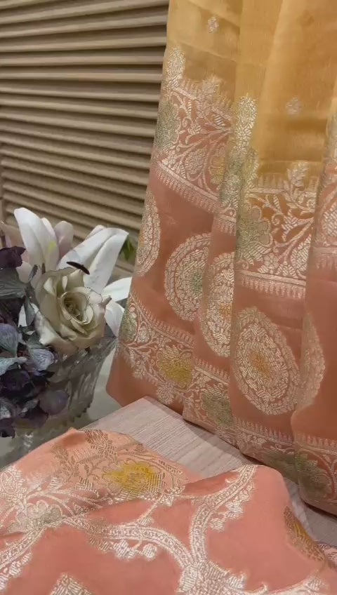 Dusty Peach Unstitched Banarasi Suit Set